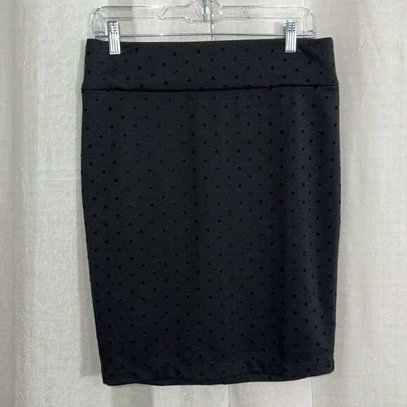 maurices M Black Fitted Elasticized High Waistband Velvet Polka Dot Pencil Skirt - Picture 1 of 11